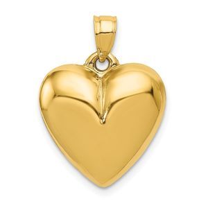 14k Yellow Gold Puffed Heart Tapered Bail Necklace - 16 Inch